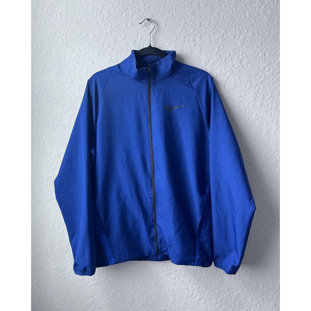Preloved Y2K Men's Nike Dri-Fit Blue Athletic Mock Neck Full Zip Jacket (Medium)